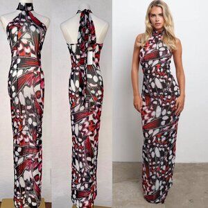 NWT Halden The Athena Luxury Stretch Mesh Butterfly Maxi Dress OS/M Goddesscore